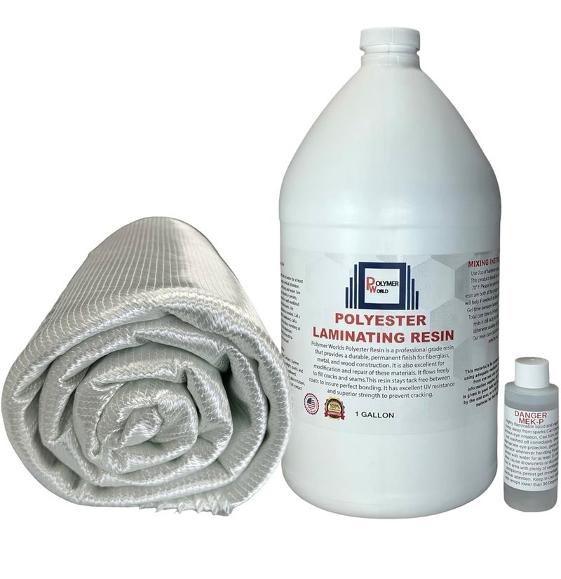 Polymer World - Polyester Resin with Rolled 1708x38x5 Yard Biaxial Cloth, Fiberglass Repair Kits for Boats, Automotive, RV Canoes, Jetski, Snowmobiles, with MEKP… - Image 1